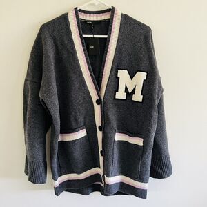 MAJE Charcoal Gray College Cardigan With M Patch - 1 (Small)